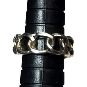 Silver Tone Link Chain Design Adjustable Ring Sz 4 Unsigned